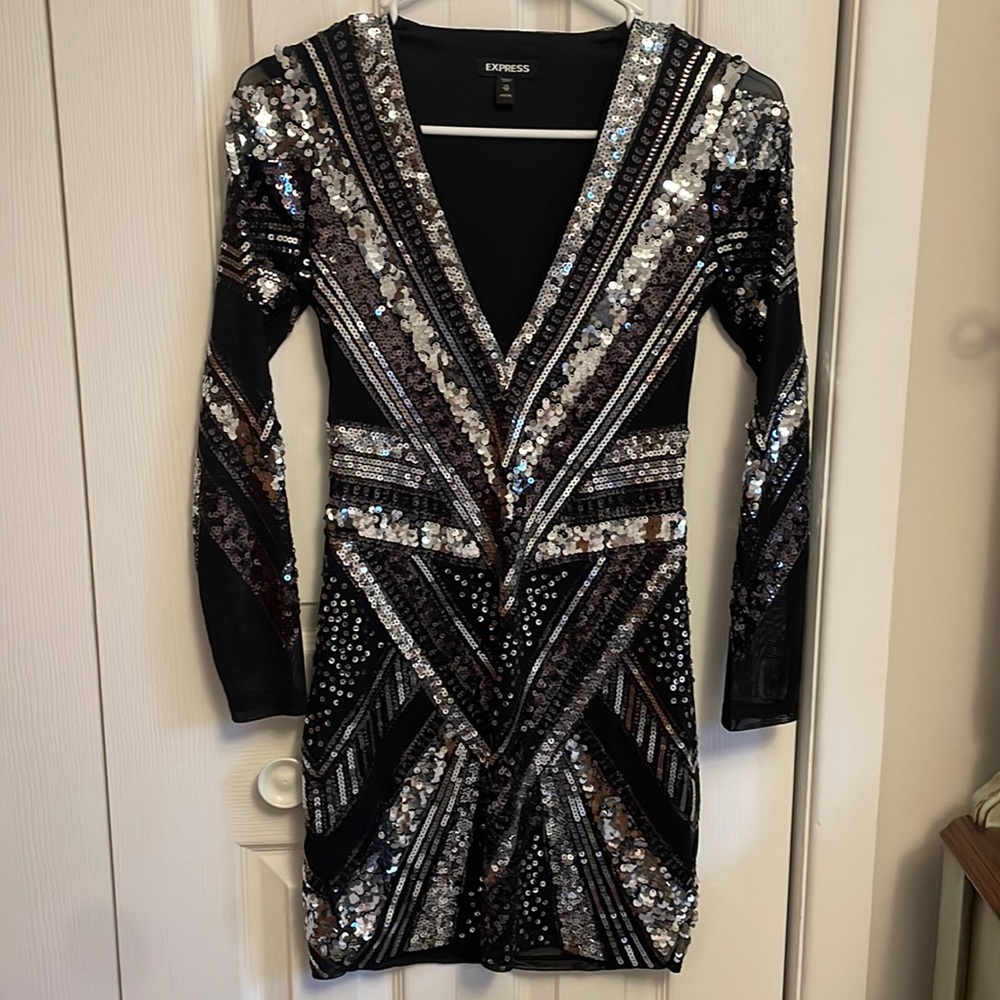Express Black & Silver sequin mini dress